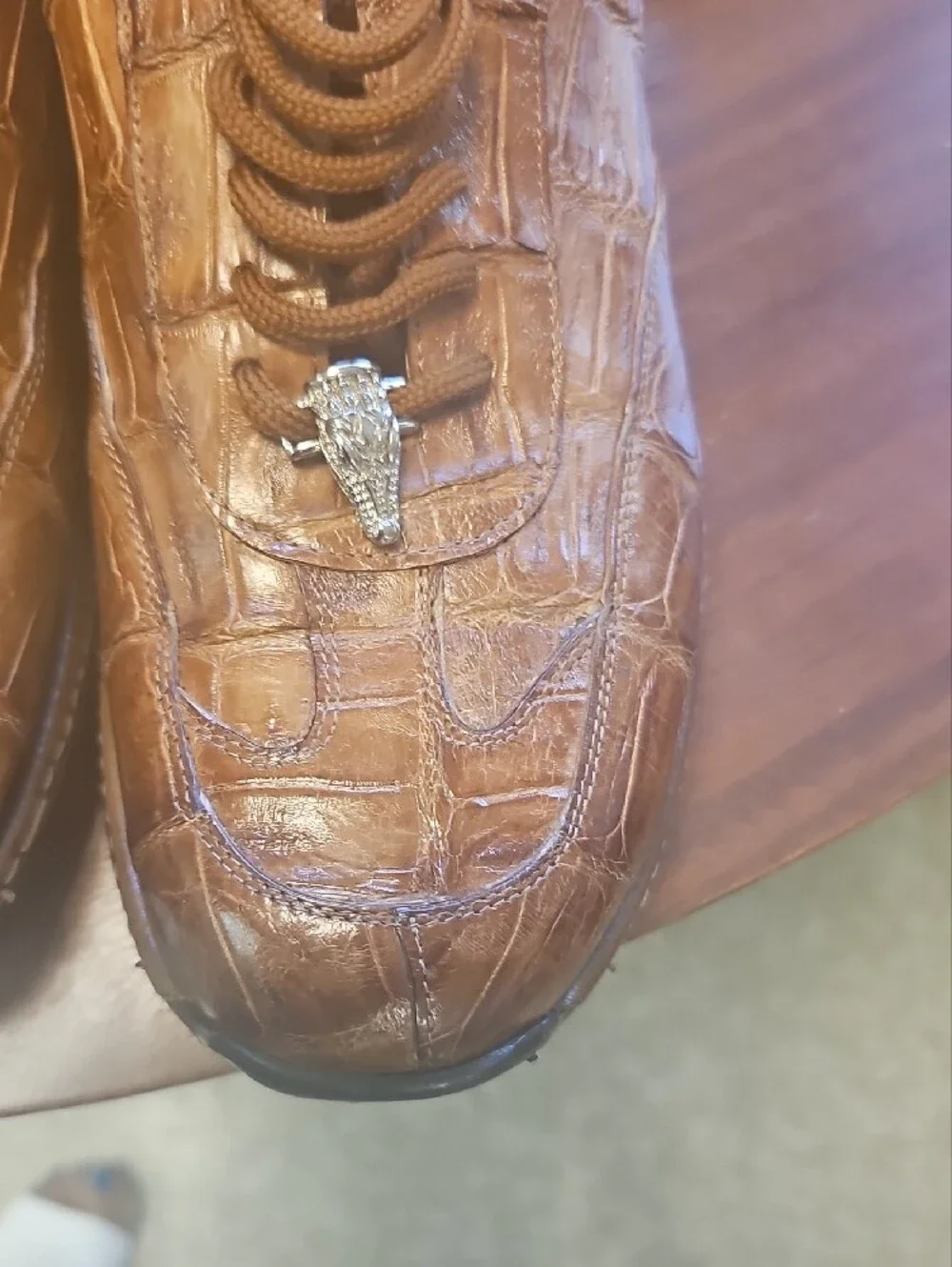 Mauri Swamp 8690 Men's Tan Baby Croc And Calfskin Leather Luxury Lace-Up Sneaker